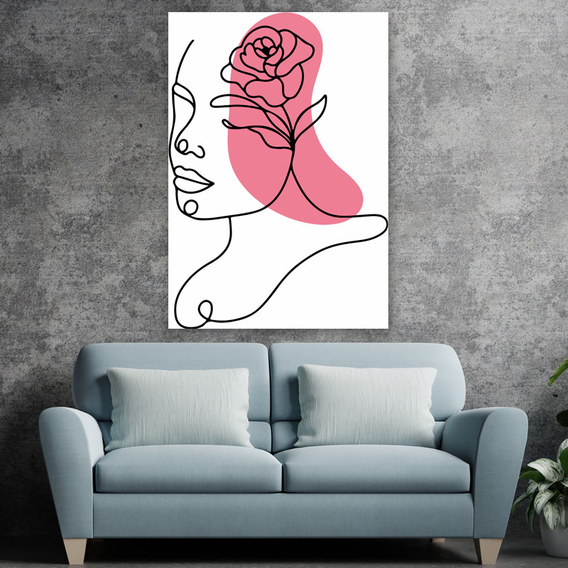 Πίνακας σε καμβά Line Art Woman And Rose